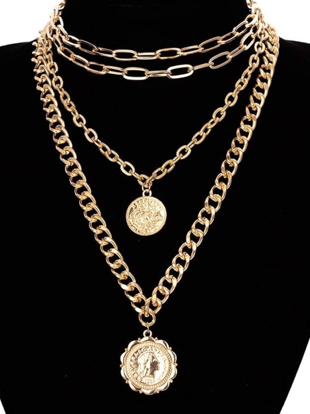 Anthropologie Layered Gold Coin & Chain Necklace Set